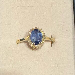 Elegant Gold Tone 925 Sterling Silver Sapphire & Diamond Gemstone Ring Size 8.5